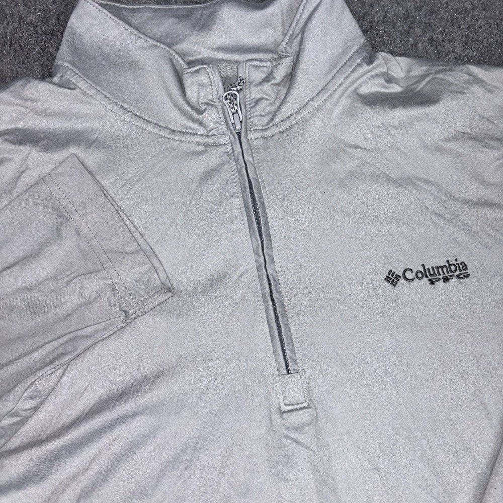 Columbia PFG Pullover Mens XL Gray 1/4 Zip Performance Fishing Long Sleeve Logo